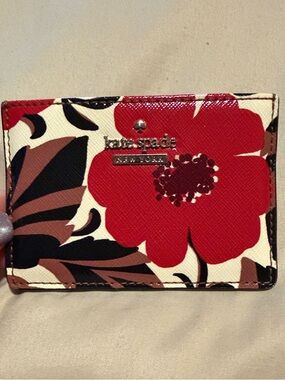 kate spade Floral Card Holder in Red, Cream & Brown